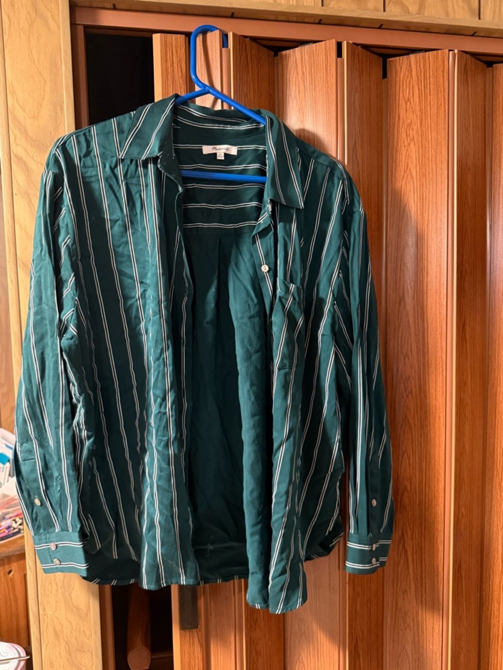 Women striped Green Button-Up